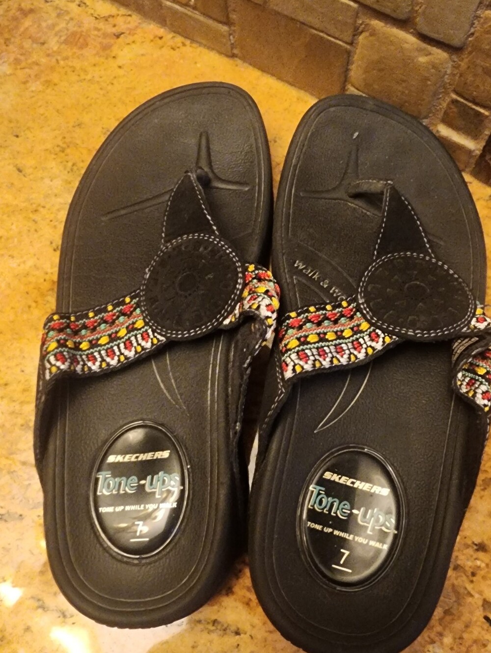 Skechers Tone-Ups Black Thong Sandals with Colorful Beaded Strap